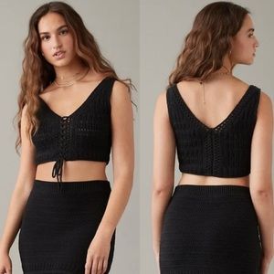 🖤🦅 American Eagle Outfitters Black Crochet Sleeveless V-neck Top-M-NWT